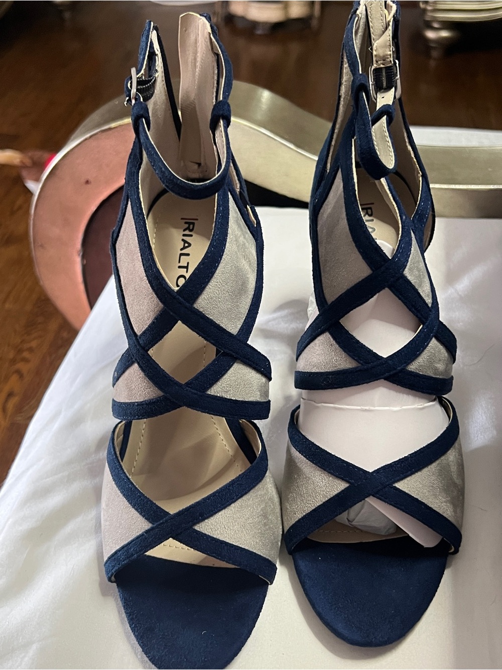 Rialto Navy and Cream Crisscross Strappy Heels